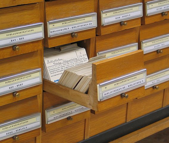Library card catalogs provide metadata